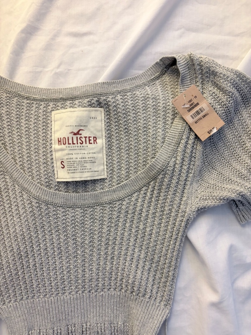 Hollister Y2K Babydoll Sweater Top - Gray Cable Knit Texture - Picture 2 of 5